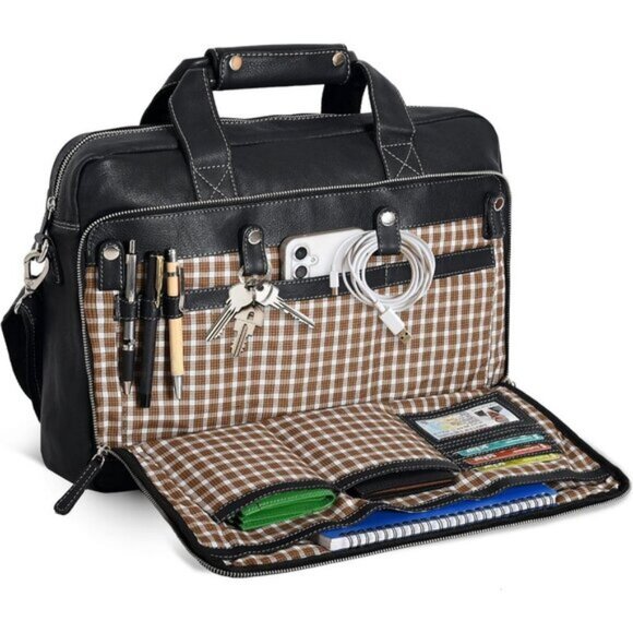 ⚡Men and Women Nappa Black Oak Leathers Laptop Briefcase Messenger Bag - Picture 2 of 9